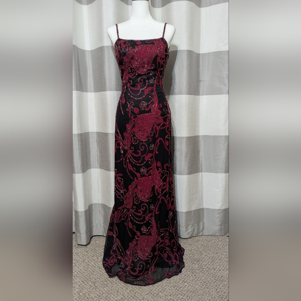Mia Bella Couture Stunning Beaded Embroidered Open Back Silk Evening Gown - Picture 3 of 16